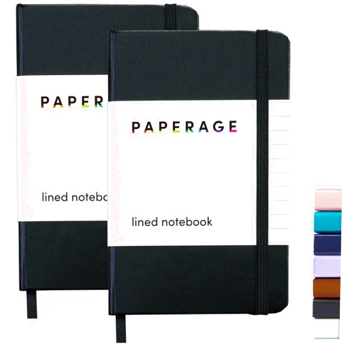 PAPERAGE Lined Pocket Journal Notebook, 2 Pack, (Black), 160 Pages, Small Notebook, 3.6 inches x 5.6 inches - 100 GSM Thick Paper, Hardcover