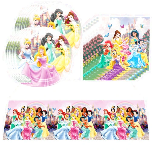 ZLHCGD Princess Birthday Party Tableware Supplies - Princess Plate and Napkins + Tablecovers.