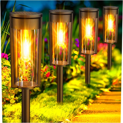 LETMY Solar Pathway Lights Outdoor, Upgraded 8 Pack Solar Lights Outdoor, IP65 Waterproof Auto On/Off Solar Landscape Path Lights Outdoor Solar Garden Lights for Yard Patio Lawn Walkway Driveway