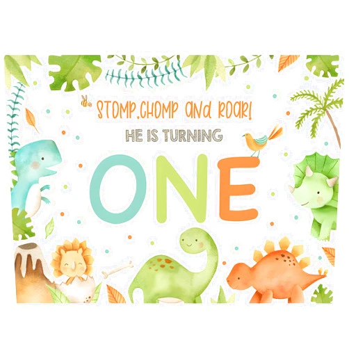 HOTIYOK 7x5ft Wild One Backdrop Cartoon Dinosaur Theme 1st Birthday Baby Shower Party Decorations Large Fabrics First Birthday Photography Background Supply Kids Party Banner Photo Booth Prop