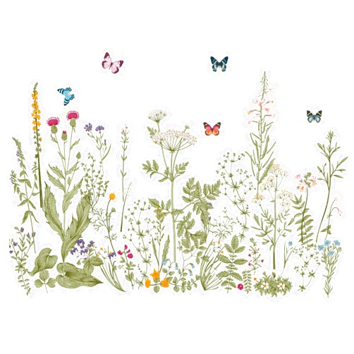 BWCXXZH Wildflower Grass Wall Decals Butterflies Stickers Dragonflies Floral Wall Murals Peel and Stick Wall Art Decor Sticker for Girls Bedroom Living Room Office Home Decor