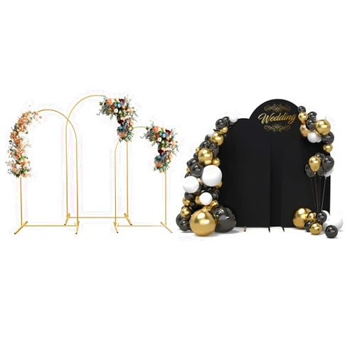TopDirect Set of 3 Arch Backdrop Stand and Cover Set, 4FT, 5FT, 6FT Metal Chiara Backdrop Stand for Birthday Party Baby Shower Wedding Ceremony Banquet Decoration, Black Cover