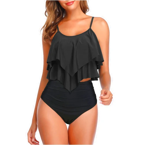 American Trends High Waisted Tankini Swimsuits for Women Flounce Top Tummy Control Bathing Suits