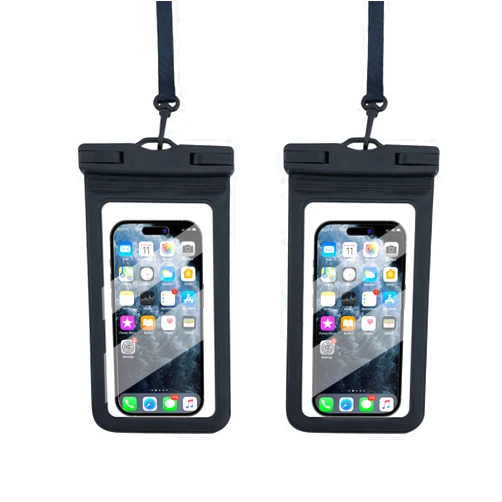 HITWAY Waterproof Phone Pouch Floating, Waterproof Phone Case, Transparent PVC, 2 Pack, Phone Protector for iPhone 15 14 13 12 11 Pro Max Plus XS XR X 8 Galaxy S23 S22 S21 S20 (Black & Black)