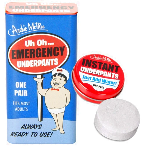 Archie McPhee Instant and Emergency Underpants Set | Novelty Hilarious Funny Entertaining Prank Humorous Silly Gag Gift Pratical Joke For Family and Friends | Compressed Disposable Unisex Undergarment
