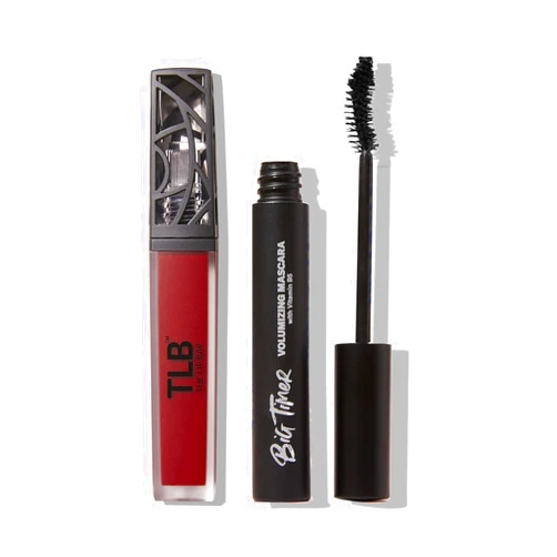 The Lip Bar Vegan Eye and Lip Kit, with Bawse Lady Long Lasting Liquid Matte Lipstick and Big Timer Volumizing Black Mascara, 2 pieces