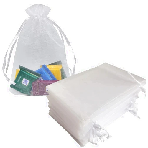 Jwenic Set of 100 Gift Organza Bags 5x7 White Inch Satin Drawstring Sheer Fabric Presents Durable Sachet for Jewelry Earring Cookie Baby Shower Christmas Party Favors Wedding Necklace Grade Graduation