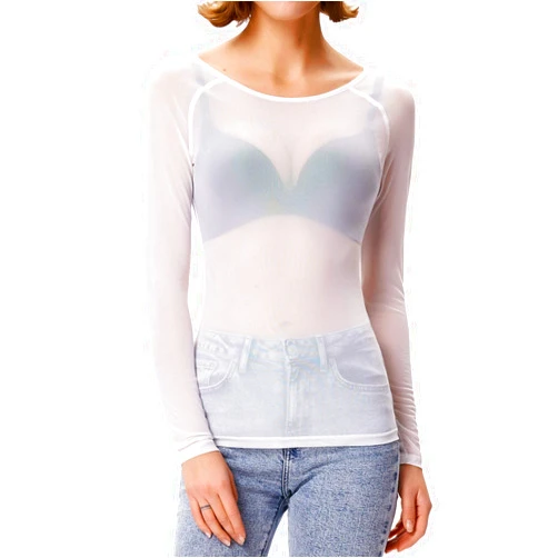 GRACE KARIN Women's Long Sleeve See Through Mesh Sheer Top Blouse Shirt