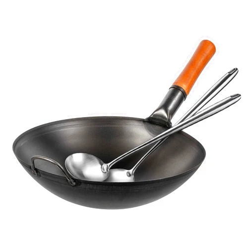 YOSUKATA Carbon Steel Wok Pan 14 17’’ Wok Spatula and Ladle - Set of 2 Heat-Resistant Wok Tools