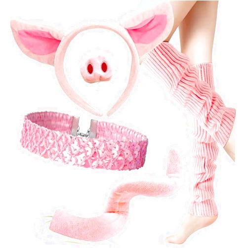 OLYPHAN Pig Costume Women Adult Miss Piggy Costumes with Snout Nose, Piglet Ears Headband, Tail with Sexy Sequin Choker Necklace and Leg Warmers for Halloween or Cosplay 5 PC