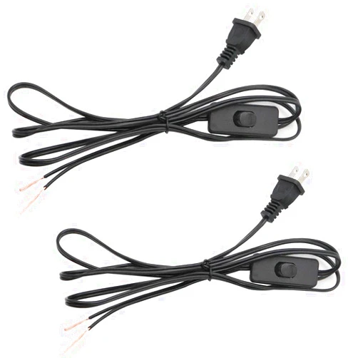 smseace 2-Piece 6 Feet Black Light Cord, Lamp Power Cord with On/Off Switch Button and Plug, There is Only One Plug and Need to Be Wired,Stripped End Can Be Used for Wiring DX-2P