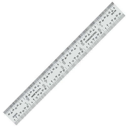 PEC Tools 6 Inch Machinist Pocket Ruler - Stainless Steel Rigid Ruler, 32nds and 64ths Graduations on Front, Decimal Equivalents Chart on Back, Made in USA