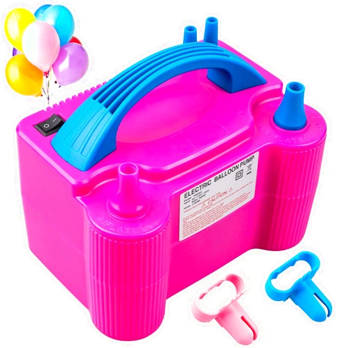 Siasky Electric Balloon Pump, Portable Dual Nozzle Electric Air Balloon Pump Inflator Blower Machine for Party Decorations, Rose Red 110V 600W with 2 Tying Tools