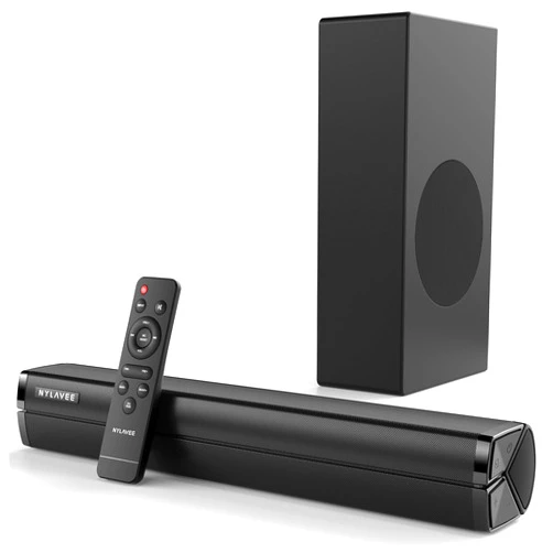 Nylavee 2.1ch Sound Bar for Smart TV with Wired Subwoofer, 100W Surround Sound Bluetooth Soundbar for TV, 16 inch Small Deep Bass TV Speakers, HDMI-ARC/Coaxial/AUX/USB Connection for TV, PC, Projector
