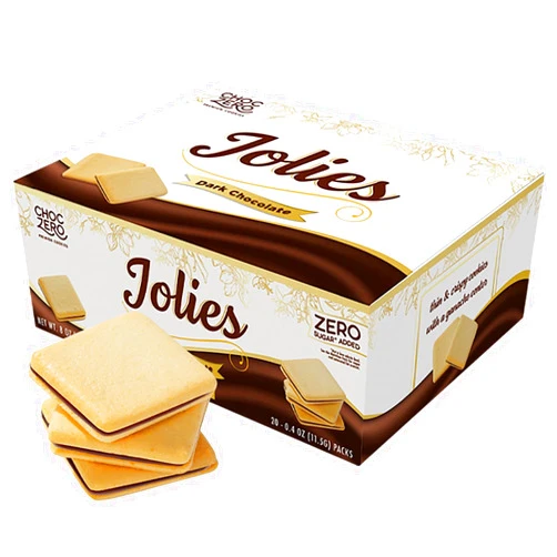 ChocZero Chocolate Cookies, Dark Chocolate Jolies, Gluten Free, No Added Sugar, 20 Crispy Chocolate Filled Keto Cookies Per Box, 8 Ounce (Pack of 1)