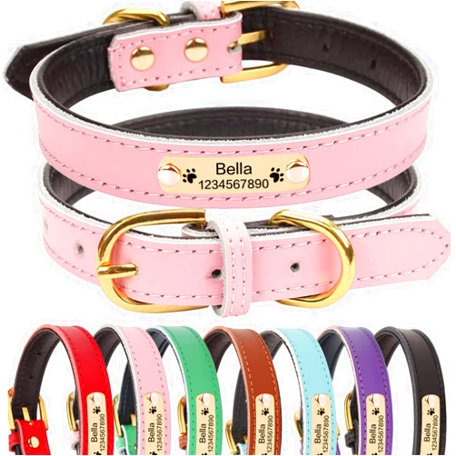 IWKWUZILM Personalized Leather Dog Collars for Small Medium Large Dogs,Custom Dog Collar with Nameplate, Option to Blue,Pink,Red,Purple,Green,Black,Brown
