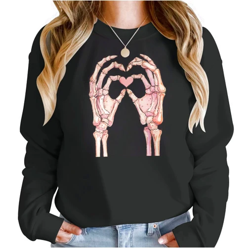 Dpjkevw Pink Skeleton Love Women's Sweatshirt Valentine's Day Skull Heart Sweatshirt Valentine Skeleton Pullovers Tops