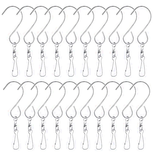 Muluo 20 Pcs Swivel Clip Hanging Hooks, 360 Wind Spinner Hooks for Hanging Wind Chimes Crystal Twisters Garden Bells Party Supply