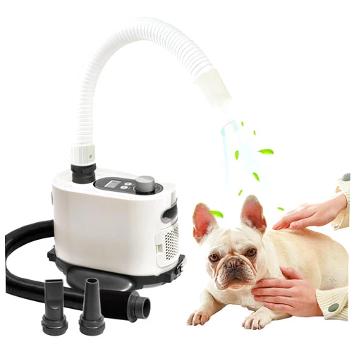 PAKEWAY Dog Dryer, Pet Hair Force Dryer with Hard & Soft Double Hose, Stepless Adjustable Speed Pet Grooming Dryer Blower with LCD Display, Less Noise & 3 Speed Heating & 2 Nozzles