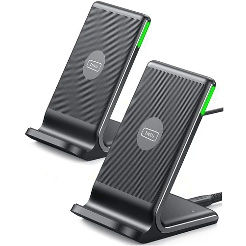INIU [2-Pack] Wireless Charger, INIU 15W Qi-Certified Fast Wireless Charging Stand with Sleep-Friendly Adaptive Light Compatible with iPhone 16 15 14 13 12 Pro Max Plus Samsung Galaxy S22 S21 Note 20 etc