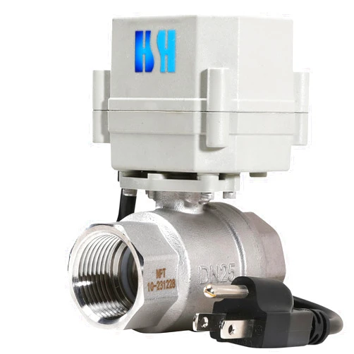 HSH-Flo 1 inch DN25 110-230VAC Normally Closed Stainless Steel 304/CF8 Motorized Electrical Ball Valve With U.S. Plug