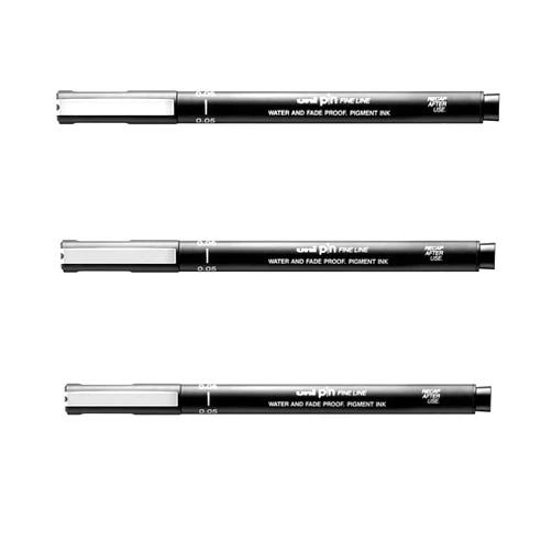 UNI-Ball PIN Drawing Pen FINELINER Ultra FINE LINE Marker 0.05mm Black Ink - [Pack of 3]