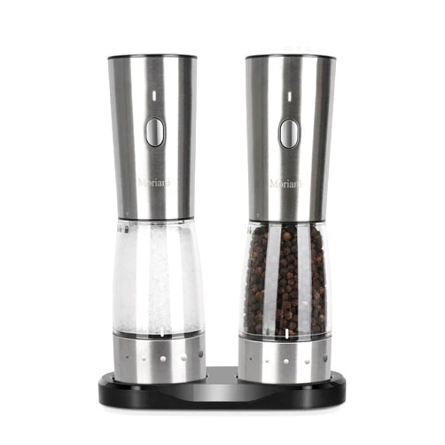 Moriank Electric Salt and Pepper Grinder Set, Large Capacity 5.3oz Salt and Pepper Grinder Set with Adjustable Coarseness, Rechargeable Stainless Steel Electric Pepper Grinder with Elegant Storage Base