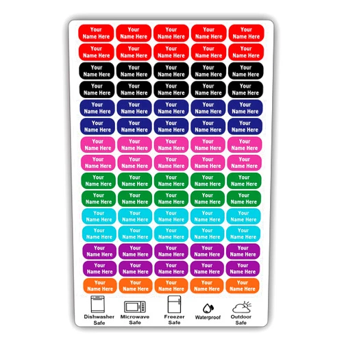 Acorn Printing 75 Personalized Waterproof Name Labels. Press and Stick Multi use Custom Name Labels. Customized 2 Lines of Text and Color. ID Identification Name Stickers with Permanent Self Adhesive.