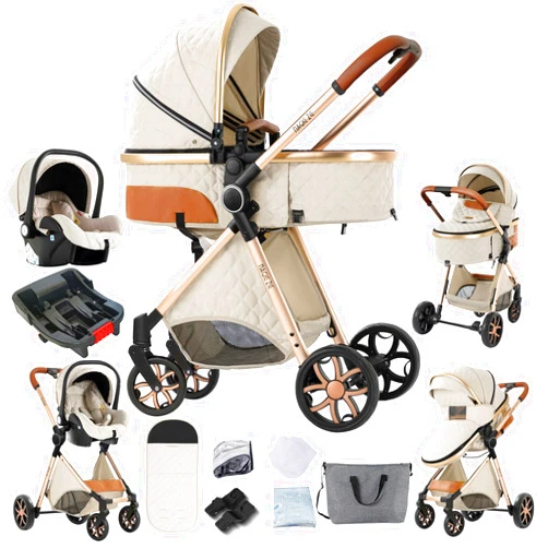 Sianldcone 3 in 1 Baby Stroller Travel System Combo Set, Reversible Convertible Infant Stroller with One-Click Folding, Toddler Newborn Pram Carriage with Aluminum Frame (UDV9-WHITE with Base)
