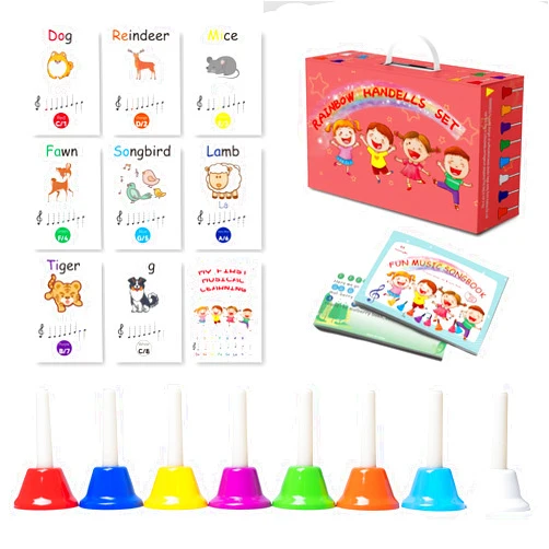 TantivyBo Hand Bells, 8 Note Musical Handbells Set with 10 Songbook Musical Toy Percussion Instrument for Toddlers Children Kids for Children's Day Family Activity School and Church (Upgrade Edition)