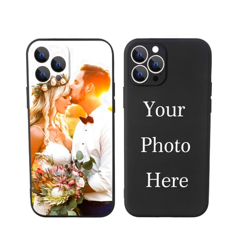 QTQUZA Custom Pictures Phone Case for iPhone 16/15/11/12/13/14 Pro Max Mini, Personalized Phone Cases, Customized Photo Black Liquid Silicone Soft Gel Rubber Cover for Birthday Xmas Friends Family Valentine