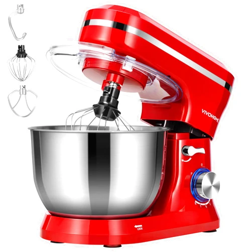 VIVOHOME 4.75 Quart Stand Mixer, 8 Speed Kitchen Electric Food Mixer, Household Stand Mixer for Baking, Cake, Bread with Beater, Dough Hook, Wire Whip and Egg Separator, Red