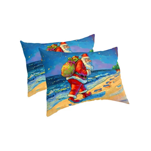 BOBOWUNY Coastal Santa Christmas Pillow Covers King Size 2 Pack, Soft Bed Throw Pillowcases Breathable Cooling Long Lumbar Body Pillow Sham Cover for Bed Sofa 20x36 Blue Xmas Beach Seaside