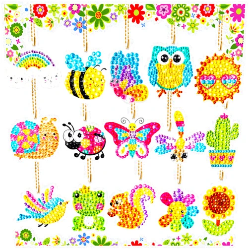 FFNIU Diamond Art for Kids, 15 Pack Diamond Art Painting Keychains, DIY Gem 5D Painting Arts and Crafts for Boys Girls Ages 6-8-12 (Garden Animals)