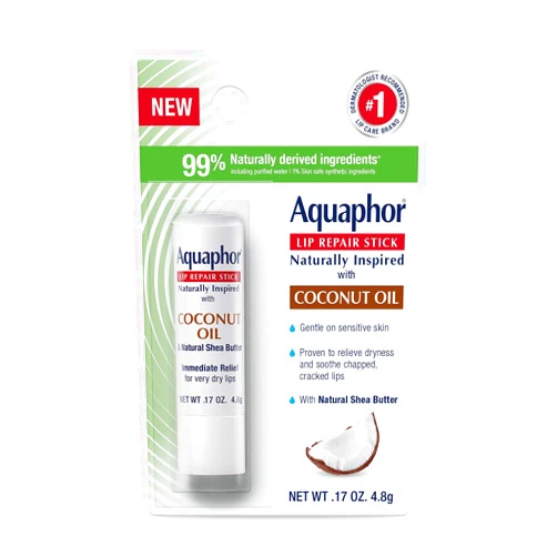 Aquaphor Naturally Inspired Lip Repair Stick with Coconut Oil and Shea Butter, Hydrating Lip Balm Stick Immediately Relieves Dryness and Soothes Chapped Lips, Holiday Gifts for Self Care 0.17 Oz Stick