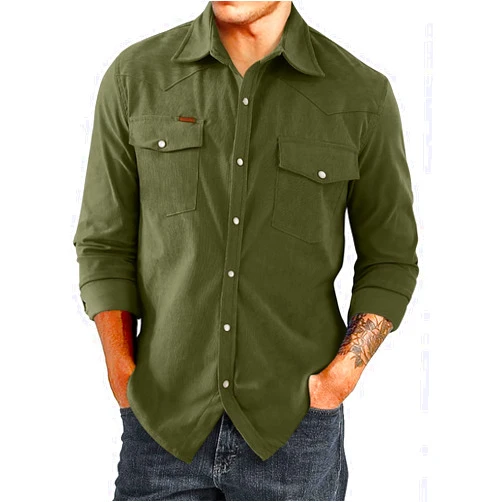 JMIERR Men's Corduroy Shirts Casual Western Long Sleeve Button Down Shacket Jackets with 2 Flap Pocket