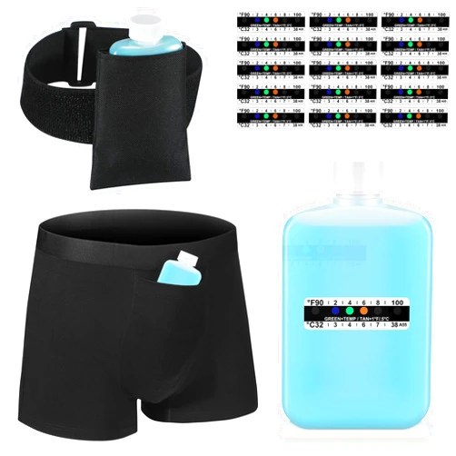 Cuffbow 19 Pcs Urine Test Complete Kit, Include 1 Urine Bottle 15 Temperature Test Strips 1 Urine Storage Pouches 1 Hidden Leg Strap and 1 Lining Pocket Boxer Brief for Travel Lab Testing (Medium)
