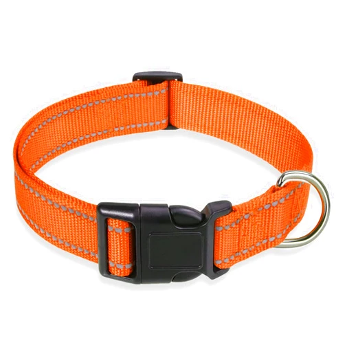 BOOMIBOO Reflective Dog Collar with Buckle Adjustable Safety Nylon Collars for Small Medium Large Dogs, Orange S