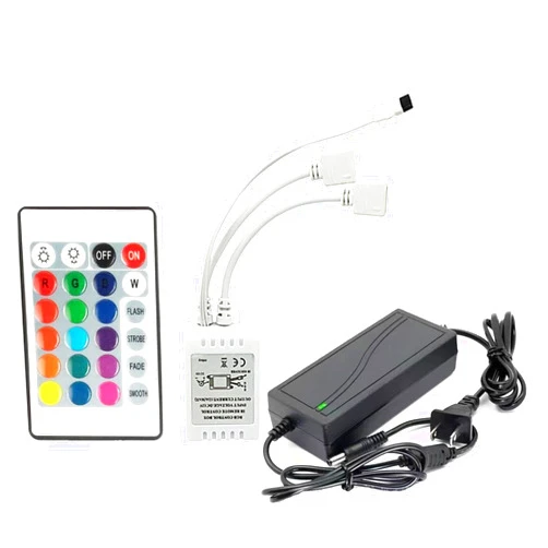 GALYGG 24 Key LED Strip Controller, Wireless Rectifier Control Box, IR Remote Controller, DC 12V 5A Power Supply Plug Adapter for 2835 3528 5050 RGB LED Strip Lights(2 Ports)