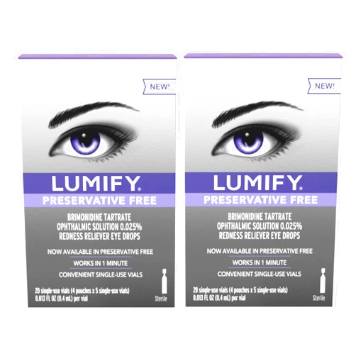 LUMIFY Redness Reliever Preservative Free Eye Drops, 20 Single Use Vials (Pack of 2)