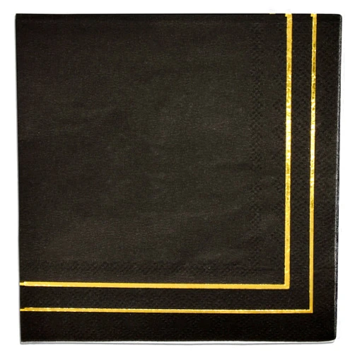Gift Boutique 100 Gold and Black Cocktail Beverage Napkins 3 Ply Metallic Gold Foil Trim Stripe Disposable Paper Dessert Napkin for Wedding Holiday Baby Shower Graduation Party Supplies Decorations