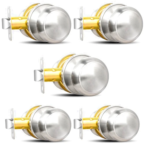 Sopoby Brushed Nickel Door Knob, 5 Pack Round Keyless Doorknobs Interior/Exterior Lockset, Passage Locking Door Knobs for Bedroom/Bathroom, Modern Design Door Hardware