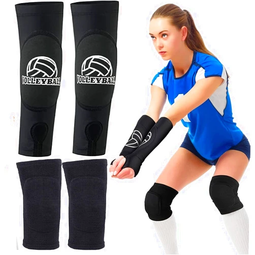 HTARTZ Volleyball Arm Sleeves and Volleyball Knee Pads with Protection Pad Set Passing Forearm Sleeves with Protection Pad Thumb Hole Breathable Knee Pads for Youth Kids Volleyball Training (4)