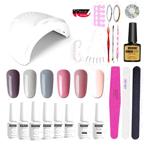 Vishine Gel Nail Polish Starter Kit - 48W LED Lamp 6 Color & Base Top Coat Set, Manicure Tools Popular Nail Art Designs #06