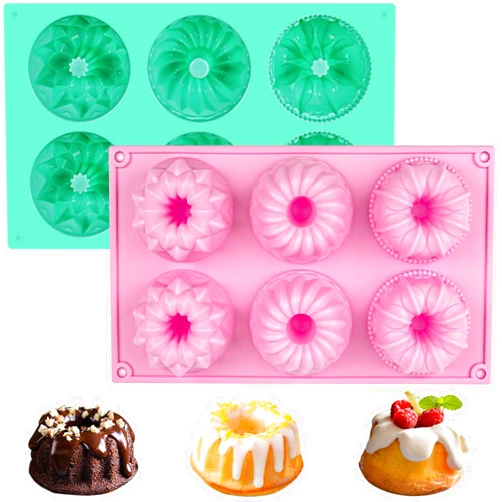 HUAKENER 2 Pcs Mini Bundt Cake Pan, 6-Cavity Fluted Tube Cake Pan, Non-stick Silicone Baking Mold for Cupcakes, Donuts, Cornbread, Brownies, Jellies