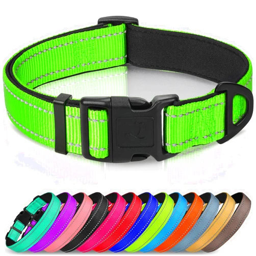 Joytale Reflective Dog Collar,Soft Neoprene Padded Breathable Nylon Pet Collar Adjustable for Small Dogs,Green,S