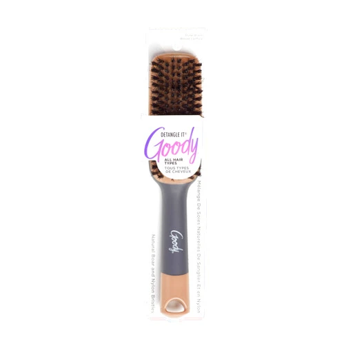 Goody Detangle It Boar Bristle Hair Brush, Use as a Detangling Brush or Styling Brush, Conditions & Boosts Shine, Helps Tackle Knots & Reduce Frizz, For Wet or Dry Hair, Brown/Grey