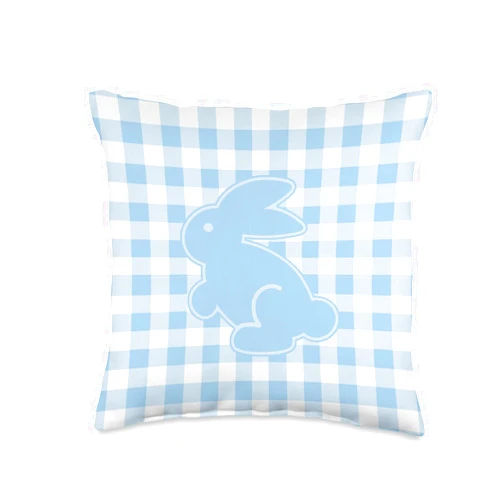Spring Gingham Easter Décor Collection Gifts Light Blue Gingham Check Plaid Easter Bunny Silhouette Cute Throw Pillow, 16x16, Multicolor