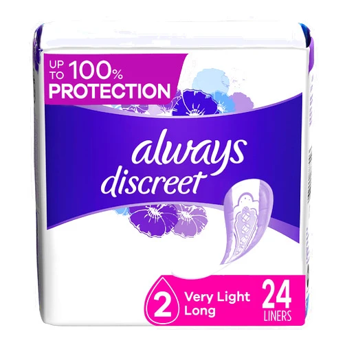 Always Discreet Incontinence Liners, Very Light, Long Length, 24 Count