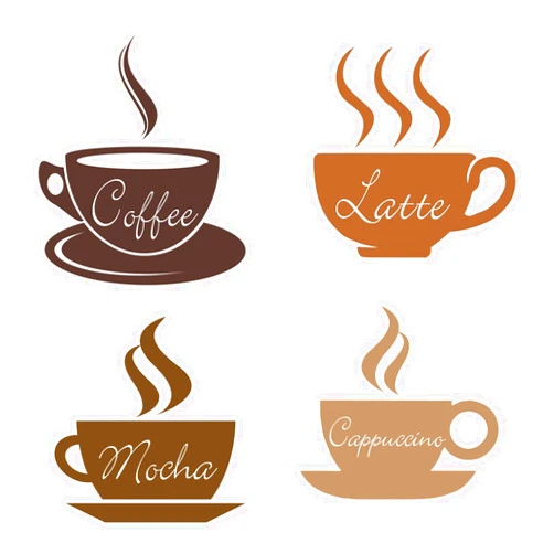 SUPERDANT Coffee Wall Stickers Coffee Cups Wall Decals Latte Mocha Cappuccino Coffee DIY Vinyl Sign Wall Art Stickers for Kitchen Coffee Bar Decor Coffee Shop Wall Decoration Peel and Stick Brown